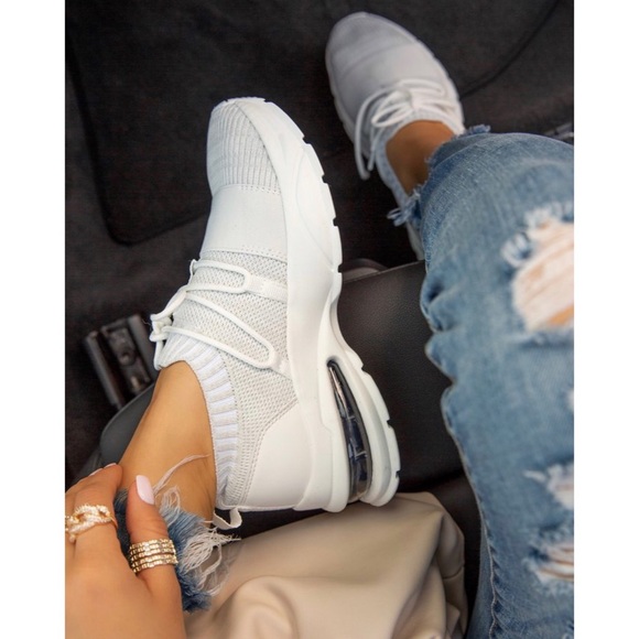 White Lace Up Sneakers - Picture 2 of 7